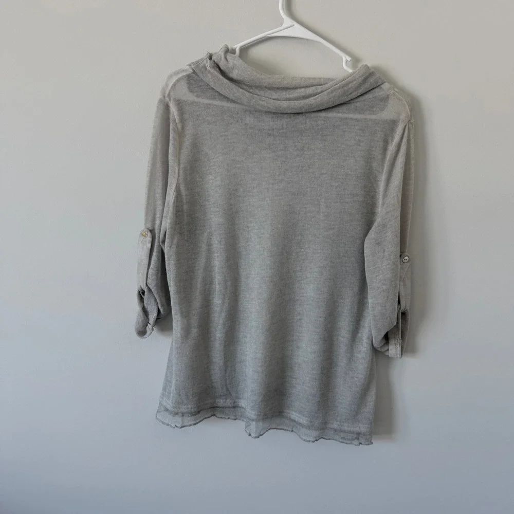 Fantazia Women Gray 3 Pc Set Linen Blend Tunic Tank Sheer Overlay‎ Scarf MED New